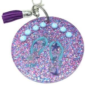Keychain POOL KEY Purple glitter 2.75"